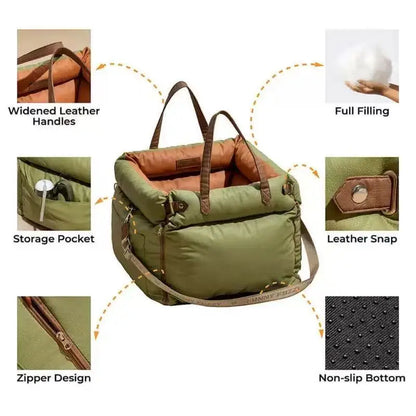 Pet Outing Lathe Luxury Faux Leather Dog Car Seat/Cat Car Bed/Booster Bed Pet Booster Car Seat Dog Comfortable Cat Travel Bed