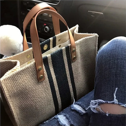 Women's Handbag Professional Commuter Stripe Simple Shoulder Large Bag Large Capacity Canvas Bag
