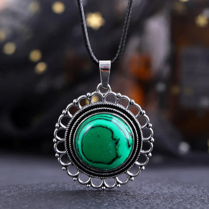 Lace Agate Necklace Vintage Style Round Pendant Necklace Handmade Necklace Gemstone Necklace Crystal Stone Necklace for Women