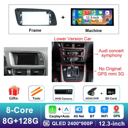 12.3 inch GPS Navigation Wireless Carplay Android 16 for Audi Q5 2009 - 2017 BT Car Multimedia Video Radio Player 4G Auto Tools