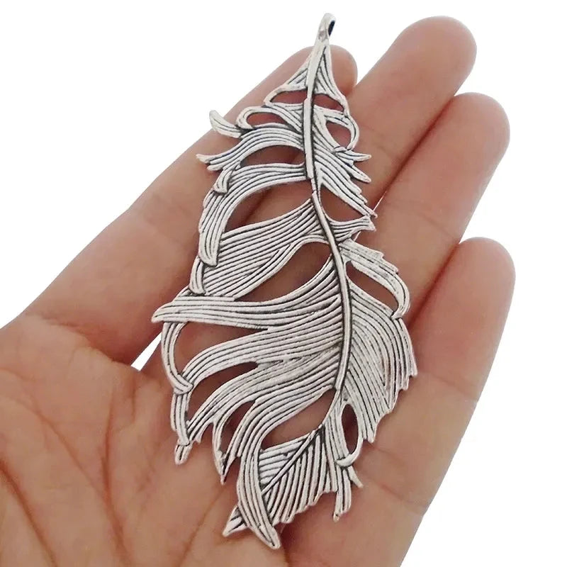 5pcs Antique Silver Color Large Tribal Branch Leaf Charms For DIY Fashion Necklace Jewellery Making Findings Accessories