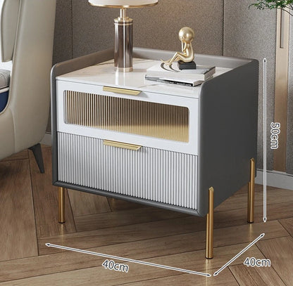 Bedside Table,Modern Light Luxury, Solid Wood Italian Simple Storage, Ultra-narrow Bed Leather Smart Side Cabinet Bedroom
