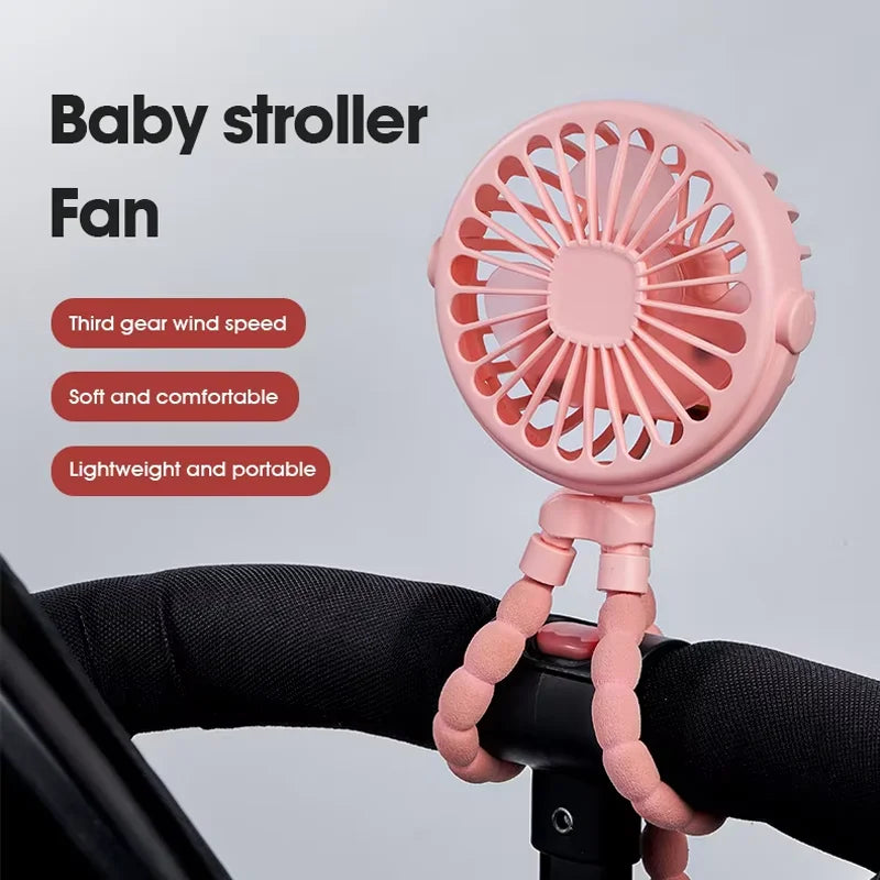 Portable Fan Tripod Adjustable 360 Degree Rotation Baby Stroller Low Decibel Electric Fan USB Charging Suitable for Outdoor Use