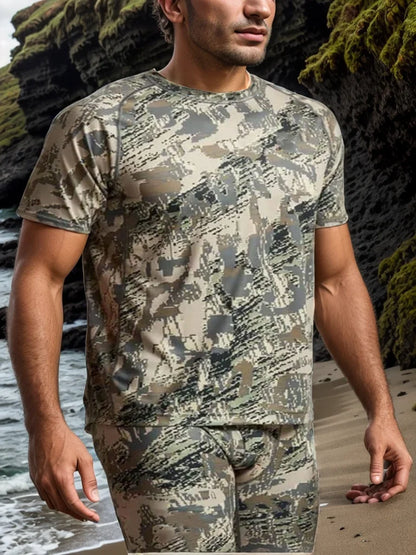 Summer Men's quick-drying printed camo hunting short sleeve T-shirt hunting wear