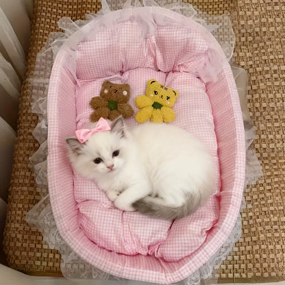 Cat Sofa Bed Comfortable Pet Nest 1pc Soft and Hairball Resistant  Cute Lace Princess Bed for Cats and Small Dogs
