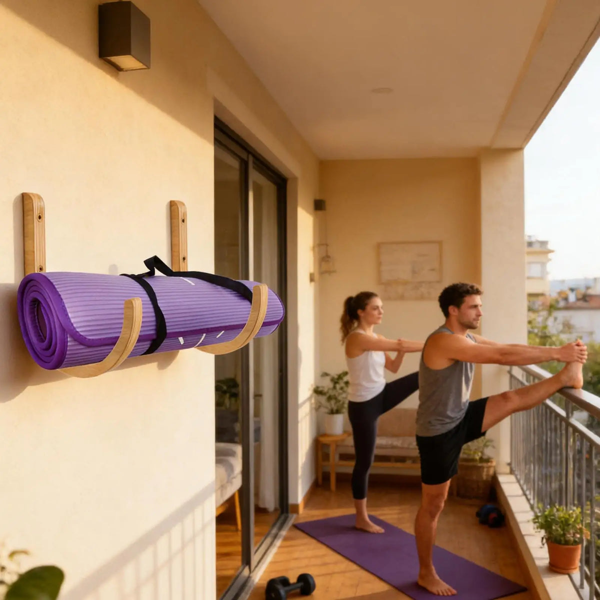 2pcs Yoga Mat Organizer Wooden with Screws Yoga Accessories Exercise Mat Rack for Home Indoor Workout Equipment Resistance