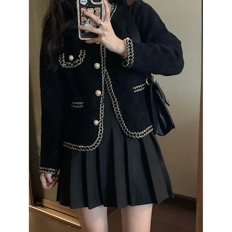 Fragrant Spring Autumn Autumn and Winter Cardigan Short New Mink Jacket Temperament Sweater Versatile Knitted Top