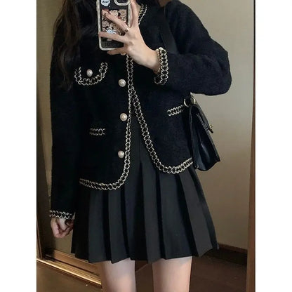 Fragrant Spring Autumn Autumn and Winter Cardigan Short New Mink Jacket Temperament Sweater Versatile Knitted Top