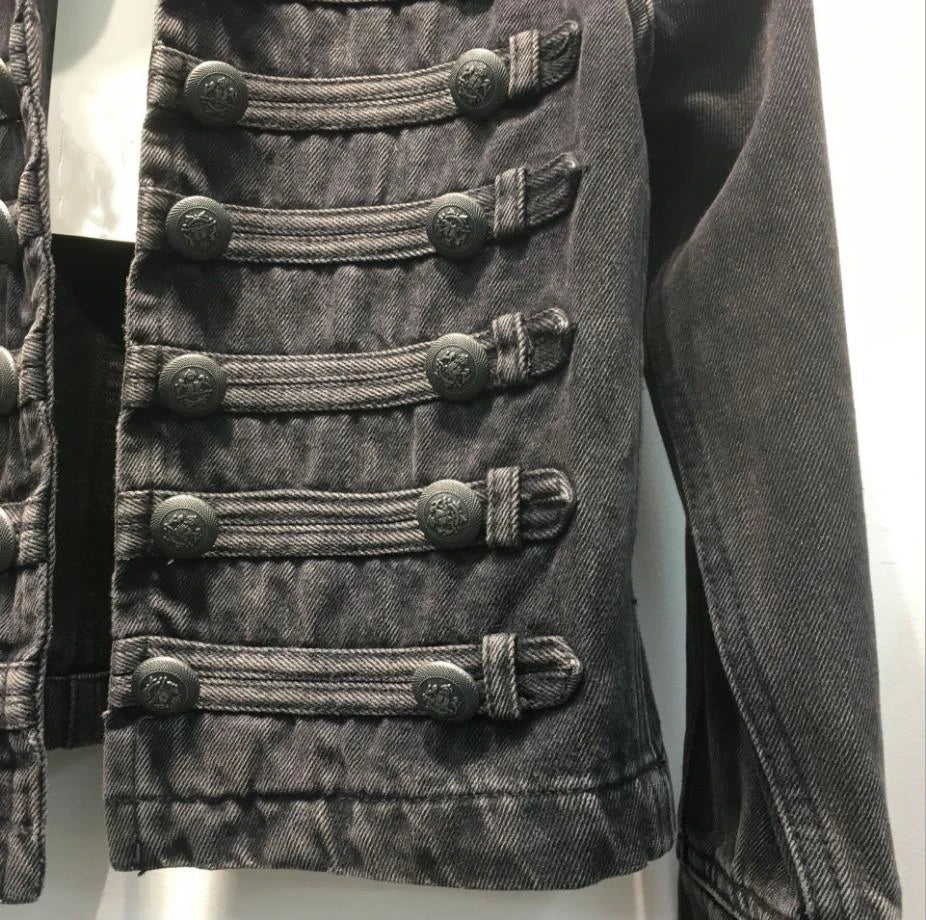 Retro military style handsome stand collar denim jackets female double-breasted old wild slim short denim jackets outerwear F368