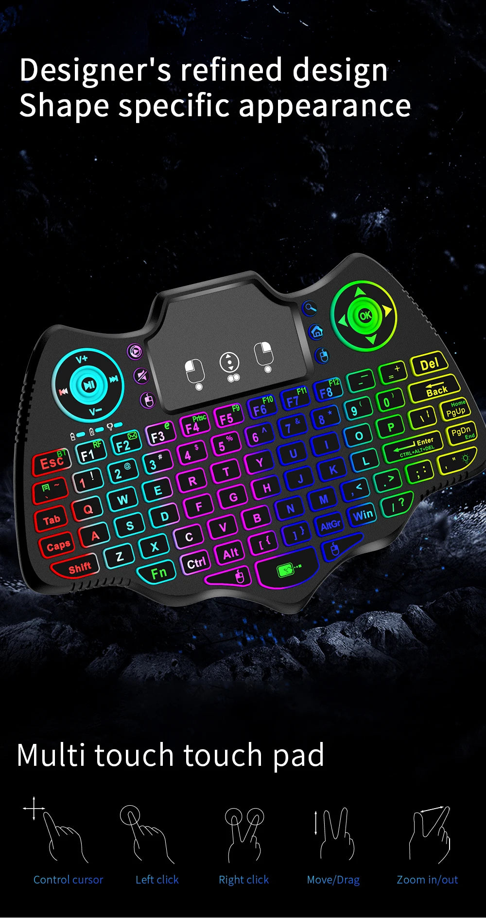 MRSVI V18 Mini-Funktastatur 2,4 GHz BT Touch 7-farbige Hintergrundbeleuchtung Französisch Spanisch Russisch Air Mouse Tastatur Geschenk für Android TV Box