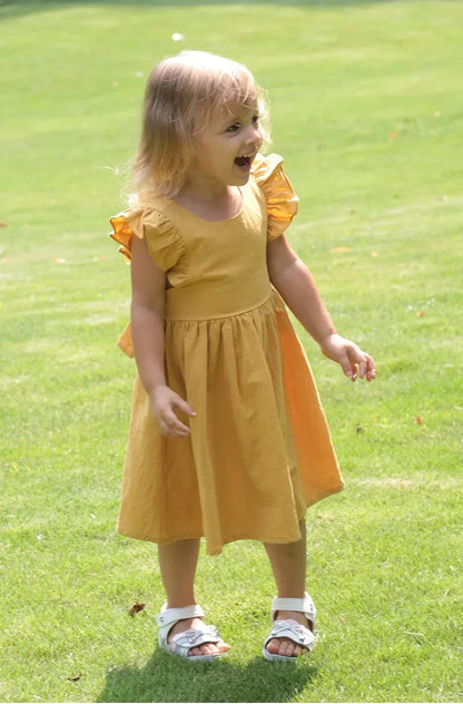 0-5Yrs Children Girls Ruffles Dress Casual Sleeveless Dress Summer Kids Girls Back Bow Clothing Outfits