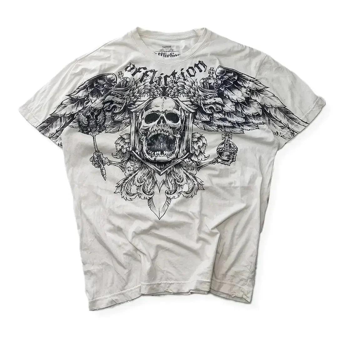 American Hip Hop Retro Loose Cotton Short Sleeve T-shirt Women Street Y2K New Casual Punk Rock T-shirt Unisex Harajuku Joker Top