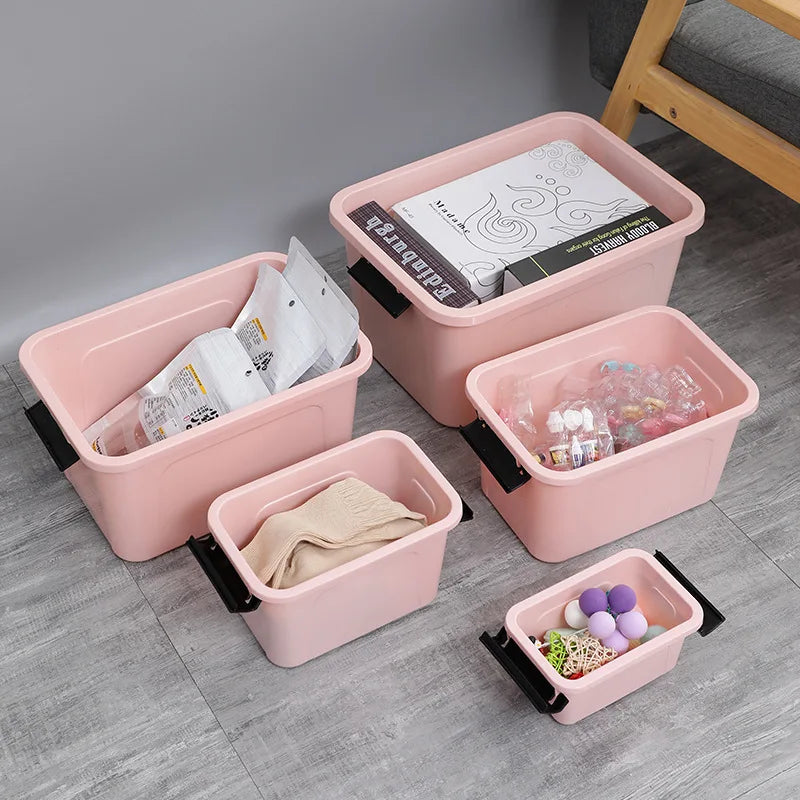 Plastic Storage Box with Cover Clothing Toy Organizer Baskets Multi-Purpose Colorful Stackable Containers Storage Bins Baskets