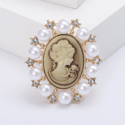 SHMIK Vintage Palace Style Relief Beauty Pendant Crystal Badges Brooch For Women Elegant Retro Middle Design Pin Jewelry