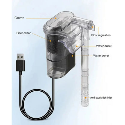 HOMEFISH New Suspended Filter For Fish Tanks, Mini Filter, USB, 2.5W, 250H/L Suitable For Fish Tanks Below 30cm, Aquariums