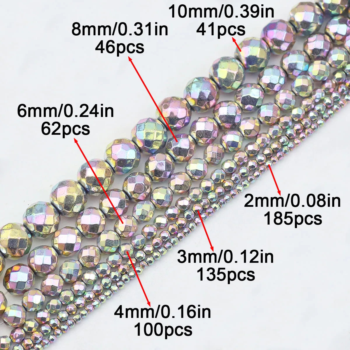 BTFBES 2-10mm Silver Color Round Beads Natural Stone Hematite Gem Non-magnetic Loose Ball For Jewelry Bracelet Necklace DIY 15''