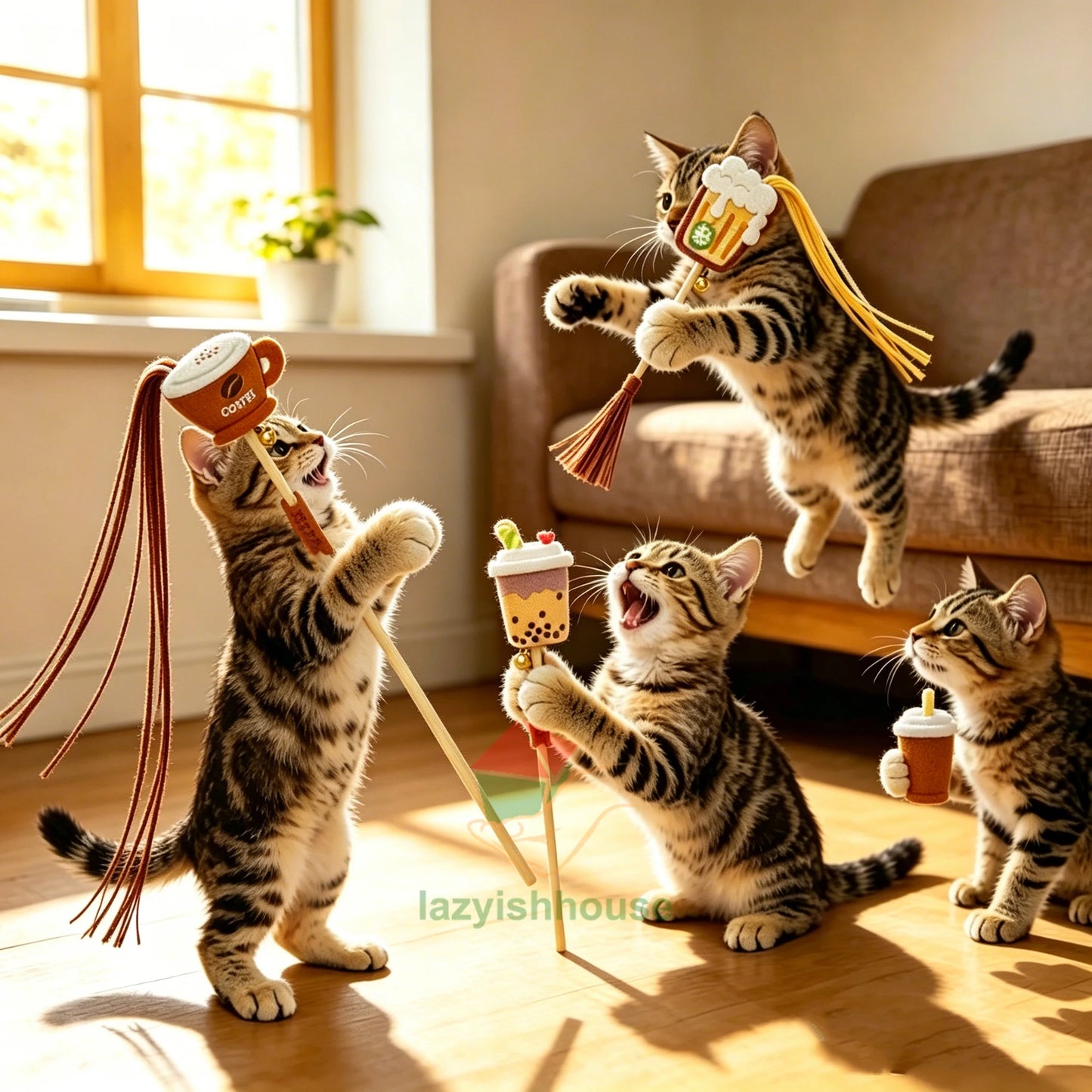 Pet Cat Toys Original New Products Cat Teasing Cat Bar Milk Tea Coffee Beer Style Long Tassel Bite Resistant Lovely Pet Toys