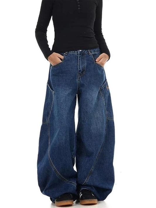 HOUZHOU Vintage Y2k Baggy Jeans Women Hip Hop Grunge Blue Denim Trousers Oversized American Retro Street Gothic Pants Aesthetics
