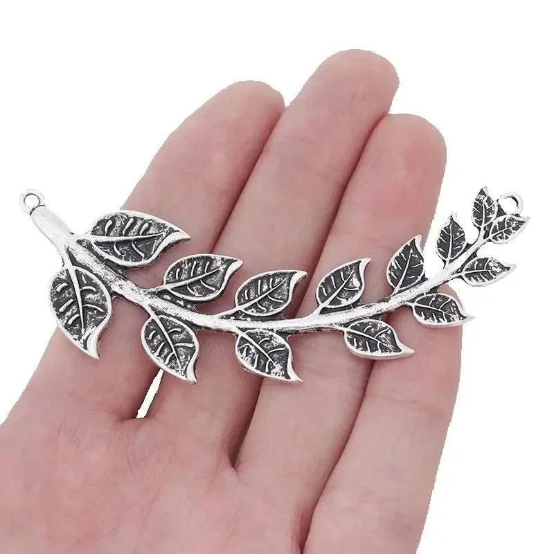 5pcs Antique Silver Color Large Tribal Branch Leaf Charms For DIY Fashion Necklace Jewellery Making Findings Accessories