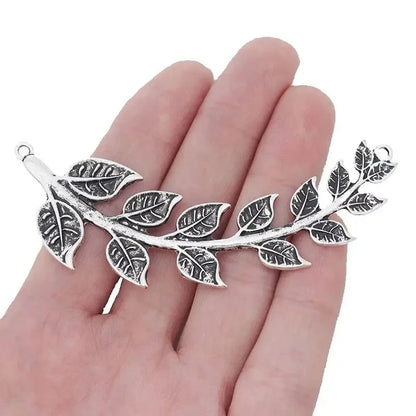 5pcs Antique Silver Color Large Tribal Branch Leaf Charms For DIY Fashion Necklace Jewellery Making Findings Accessories
