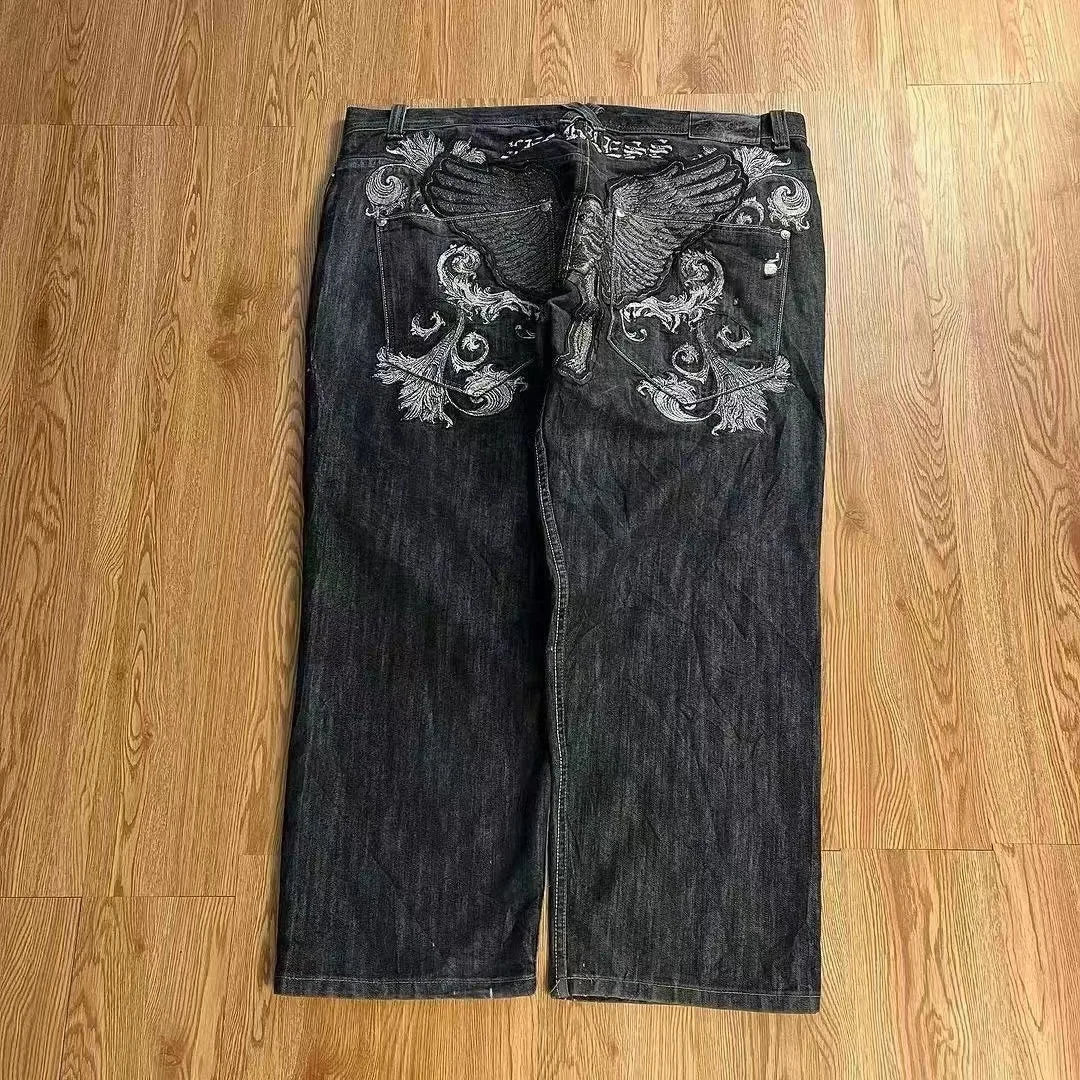 2023 jeans Y2K oversized letter printed denim trousers for men and women street retro loose gothic wide leg straight pants
