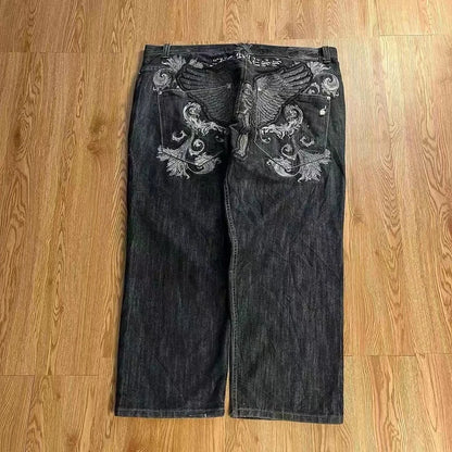 2023 jeans Y2K oversized letter printed denim trousers for men and women street retro loose gothic wide leg straight pants