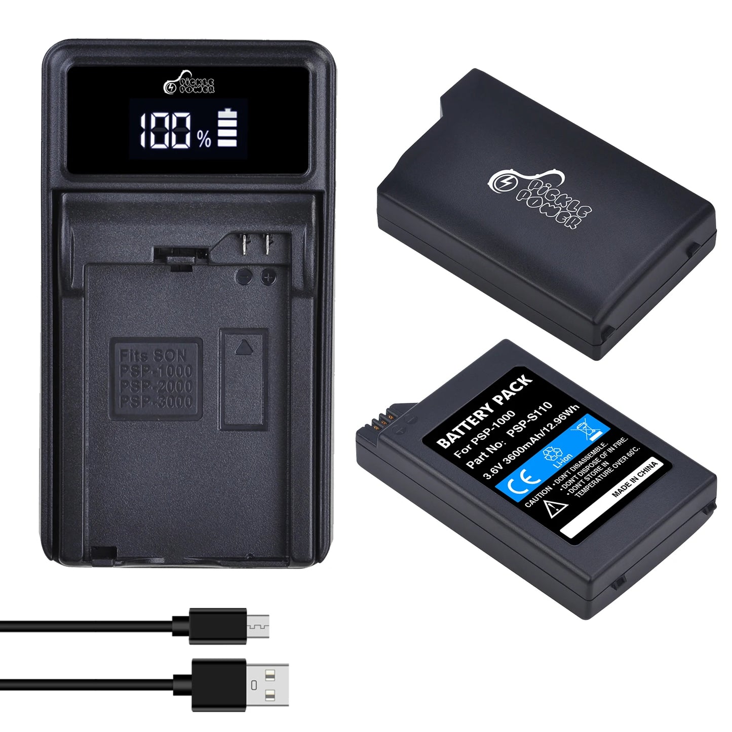 PicklePower 3600mAh PSP-1000 Li-ion Rechargeable Battery+LED USB Charger For Sony PSP 1000 PSP-S110 PlayStation Portable Console
