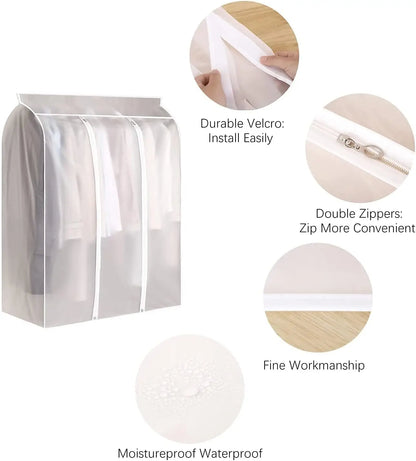 Garment Bags for Hanging Clothes Large Translucent Frosted Garment Rack Cover Bags with Zipper Polyethylene Materia