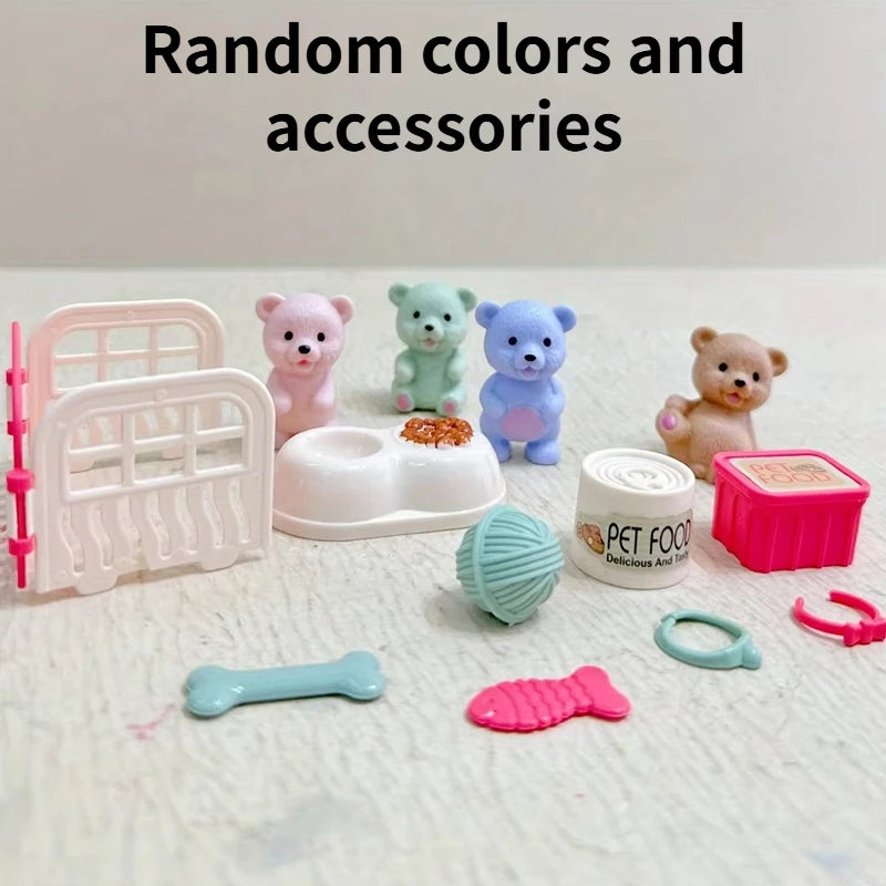 Children's Play House Toys with Teddy Bears Pet Bathrooms Scene Little Girls Family Pet Toys Gift for Kids
