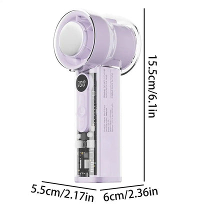 Portable handheld transparent mini fan with cooling function, adjustable wind speed 1-100, mini rechargeable personal fan