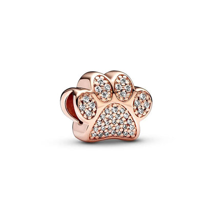 Rose Gold Plated Charms for Bracelet DIY Jewelry Making Heart Flower Strawberry Butterfly Paw Print CZ Pendant Beads Women Gift