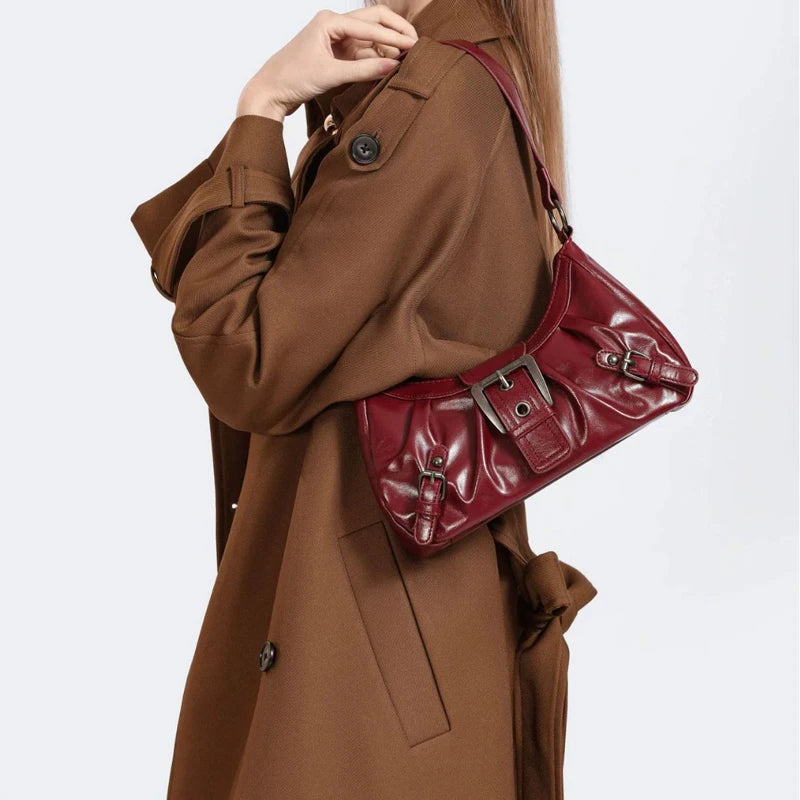 Y2K Retro Pleated Hobo Shoulder Bag for Women Hot Selling Maillard Style Underarm Bag Clutch Handbags for Travel Work Shopping