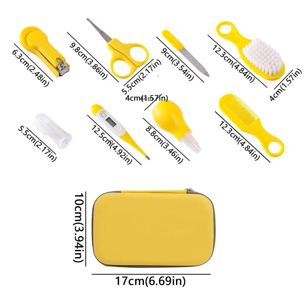 8pcs EVA Bag Baby Health Care Kit Soft Bristle Brush Material Safety Newborn Grooming Kit Nail Clippers Comb Thermometer
