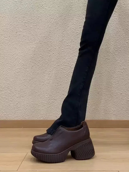 High Heels for Women 2026 New Style Genuine Leather Height-increasing Loafers for Women, Small Leather Shoes, Single Shoes