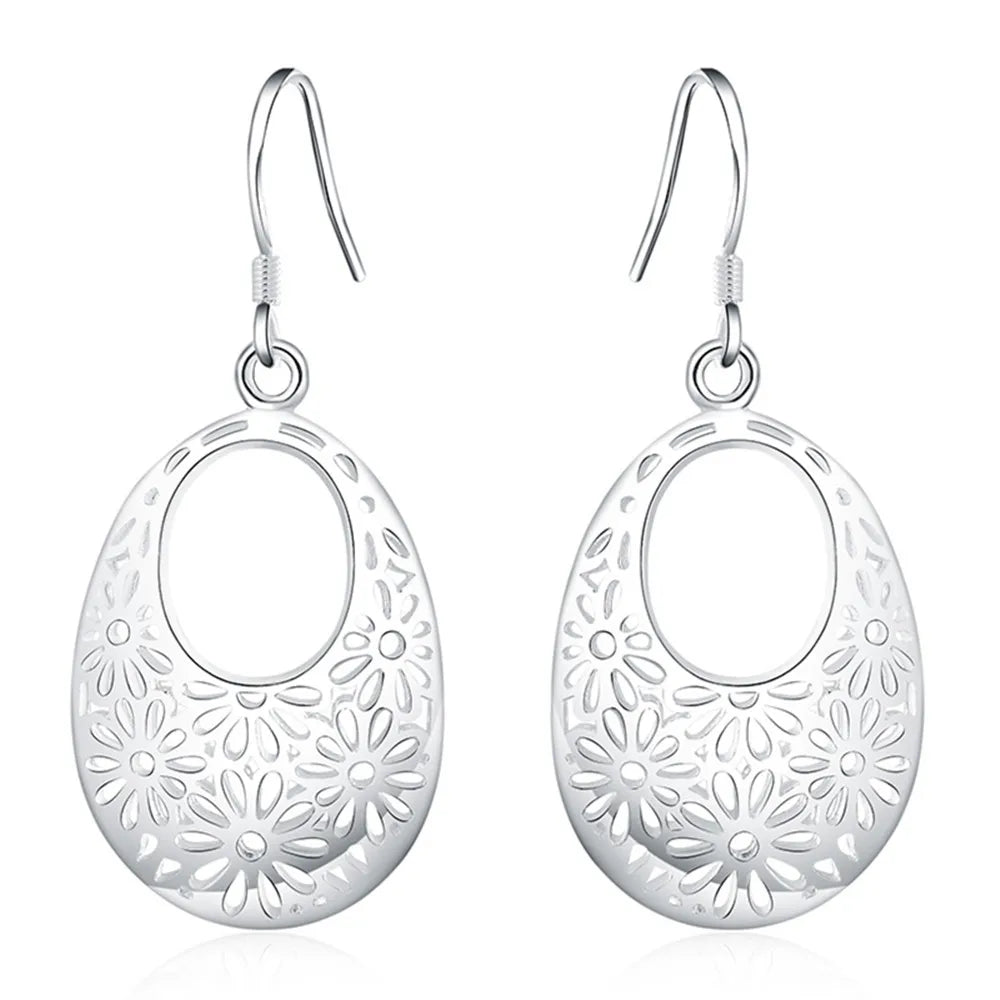 925 Sterling Silver fine Carved oval retro Earrings for Women Luxury Fashion Party Wedding  Jewelry Christmas Gifts