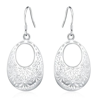 925 Sterling Silver fine Carved oval retro Earrings for Women Luxury Fashion Party Wedding  Jewelry Christmas Gifts