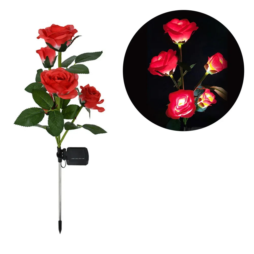 Solar Garden Lights Waterproof LED Outdoor Simulation Rose Flower Solar Light Pathway Lights for Yard Garden Backyard Decor ﻿