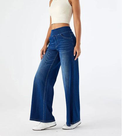 Women Jeans Denim Pant Wide Leg Long Pants Y2k Streetwear Elastic Waist Straight Trousers Elegant Mom Jeans Temperament Casual