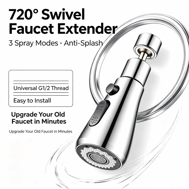 Universal 360° Rotatable Kitchen Faucet Extender Aerator Plastic Splash Filter Bubbler Nozzle for Kitchen Sink Basin