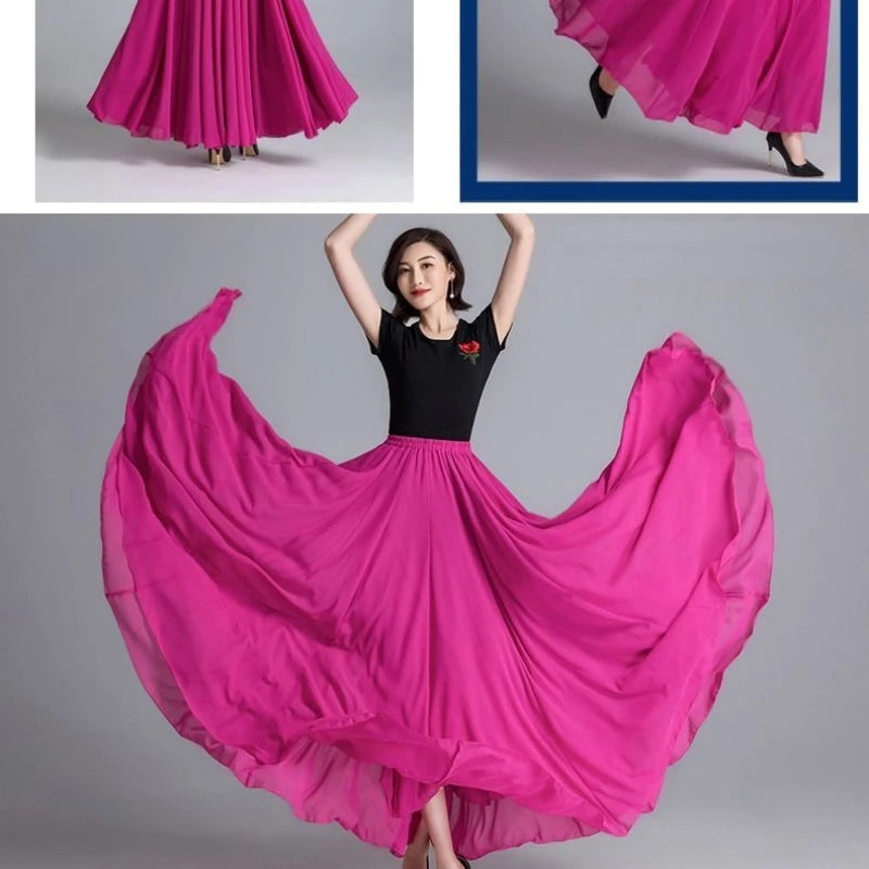720 Degree Dance Skirt Pleated Long Skirt Women's Summer Solid Color High Waist Chiffon Long Skirt Large Swing Skirt