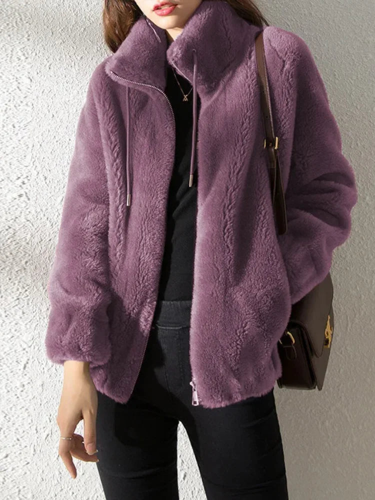 Korean Women Long Sleeve Jackets New Autumn Winter Jackets for Women Plush Thickened Double Sided Cashmere Lapel Warm Coat blusa