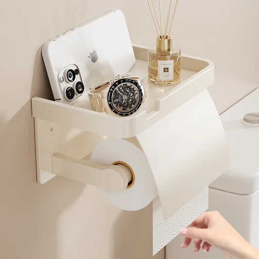 Cream White Toilet Tissue Box Wall Mounted Non Perforated Toilet Bathroom Toilet Paper Box Roll Paper Toilet Paper Storage Rack