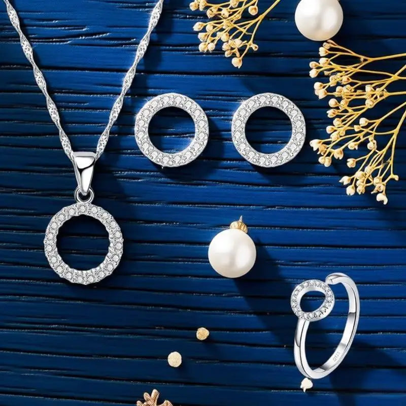 Top Sale Fine 925 Sterling Silver Jewelry Sets for Women Wedding Engagement Shiny Austrian Crystal Zircon Stones Inlay Paved Set