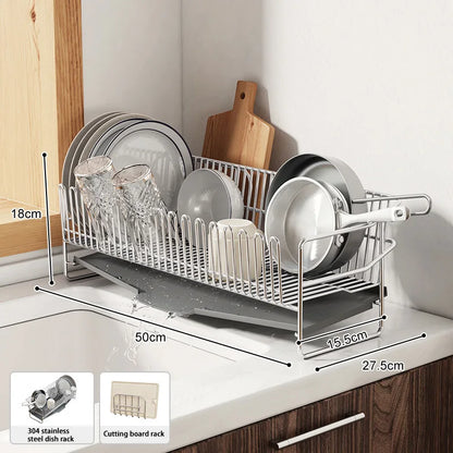 Dish Drying Rack with Drainboard, Dish Rack for Kitchen Counter, Dish Drainer Rack with Utensil Holder, Kitchen Organization