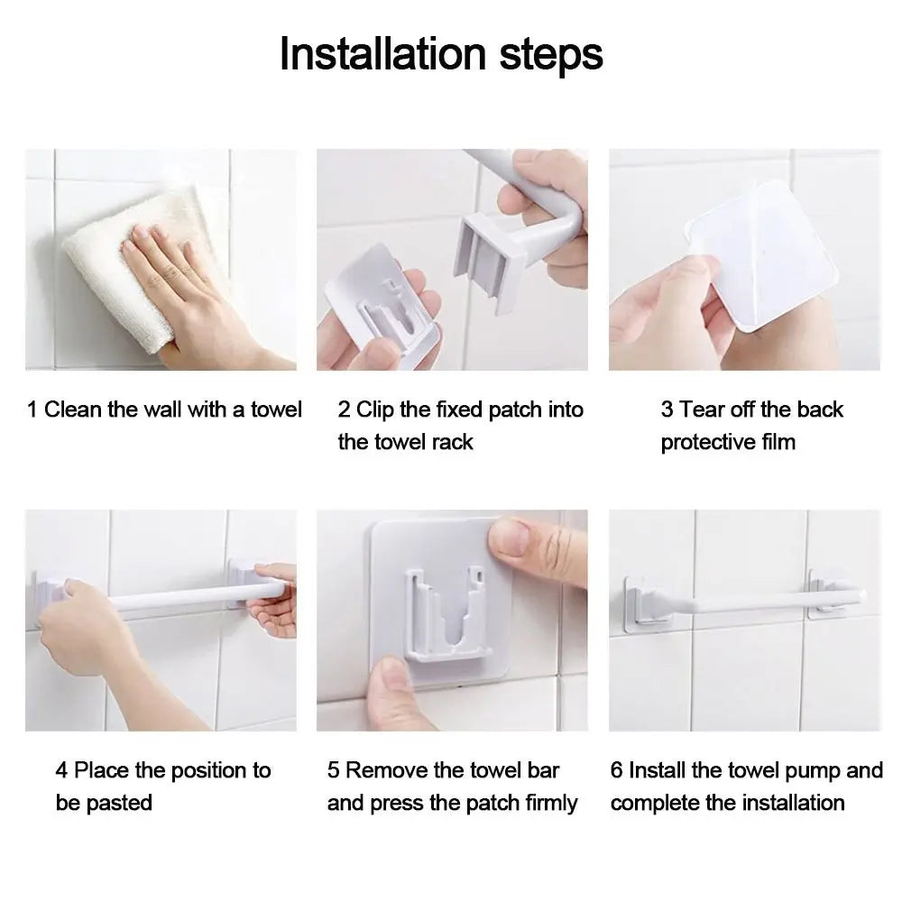 Kitchen Bathroom Wall Bath Towel Holder Rail Rack Self Adhesive Towel Rod Bar Portable Useful Household Gadget
