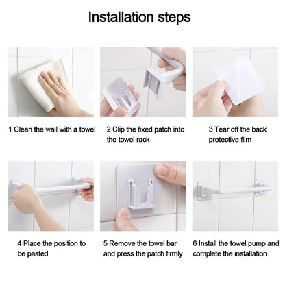 Kitchen Bathroom Wall Bath Towel Holder Rail Rack Self Adhesive Towel Rod Bar Portable Useful Household Gadget