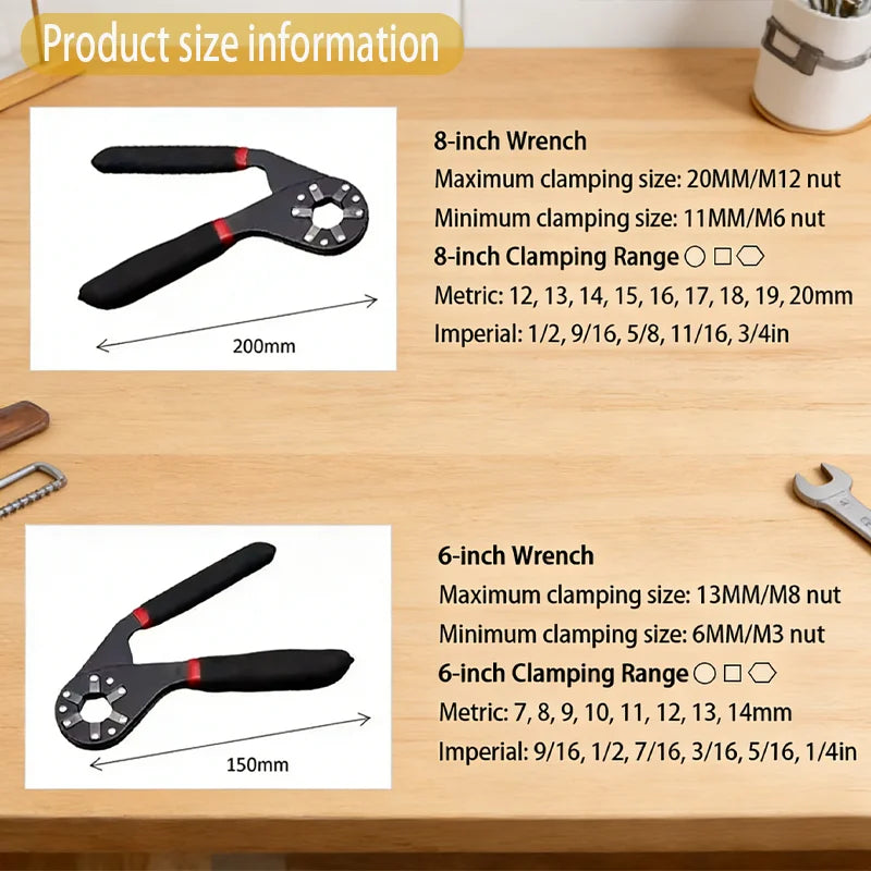 Magic Wrench 6 Inch 8 Inch Multi-purpose Hexagonal Alloy Steel Manual Clampable Movable Hexagonal Wrench hand tool wrench