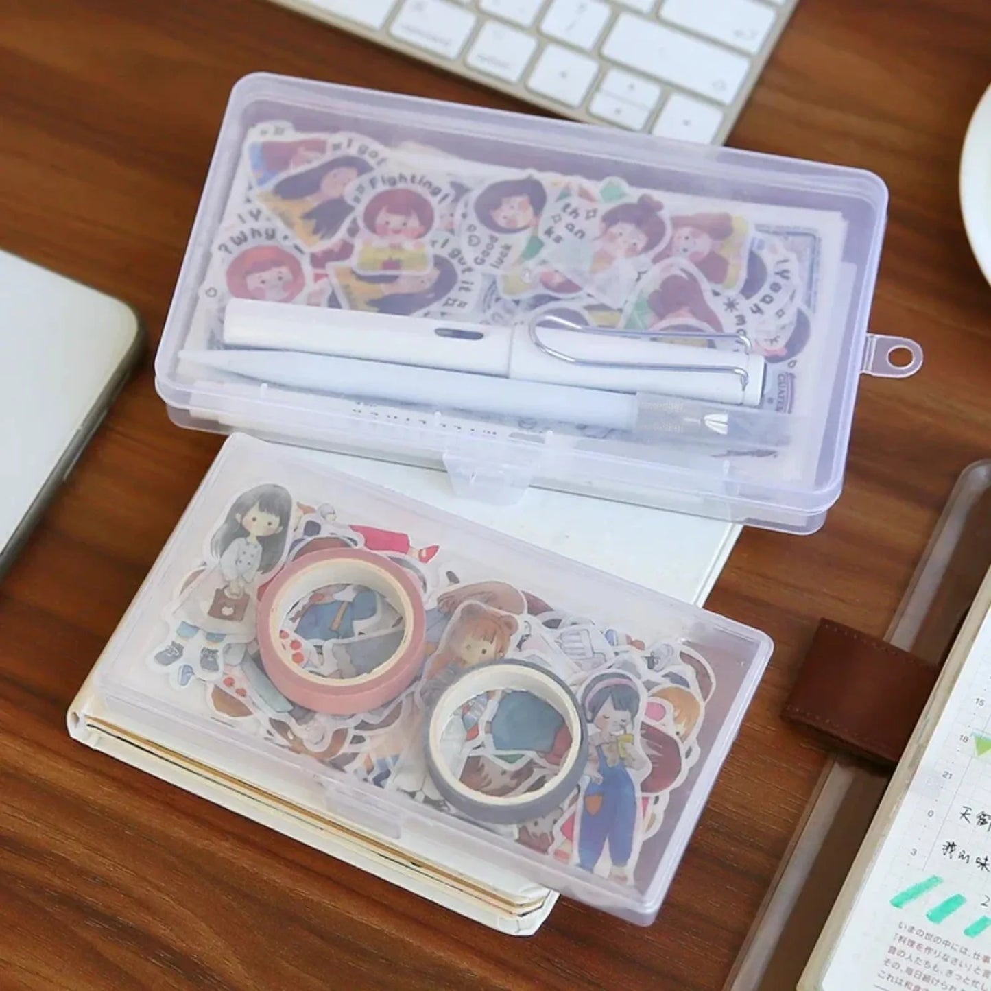 Transparent Plastic Storage Box Organizer Stickers Box Desktop Container Washi Tape Stickers Box Art Tool Case Stationery