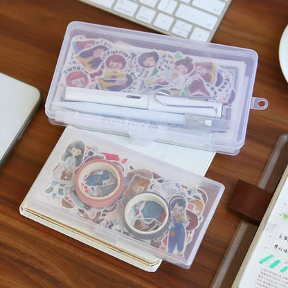 Transparent Plastic Storage Box Organizer Stickers Box Desktop Container Washi Tape Stickers Box Art Tool Case Stationery
