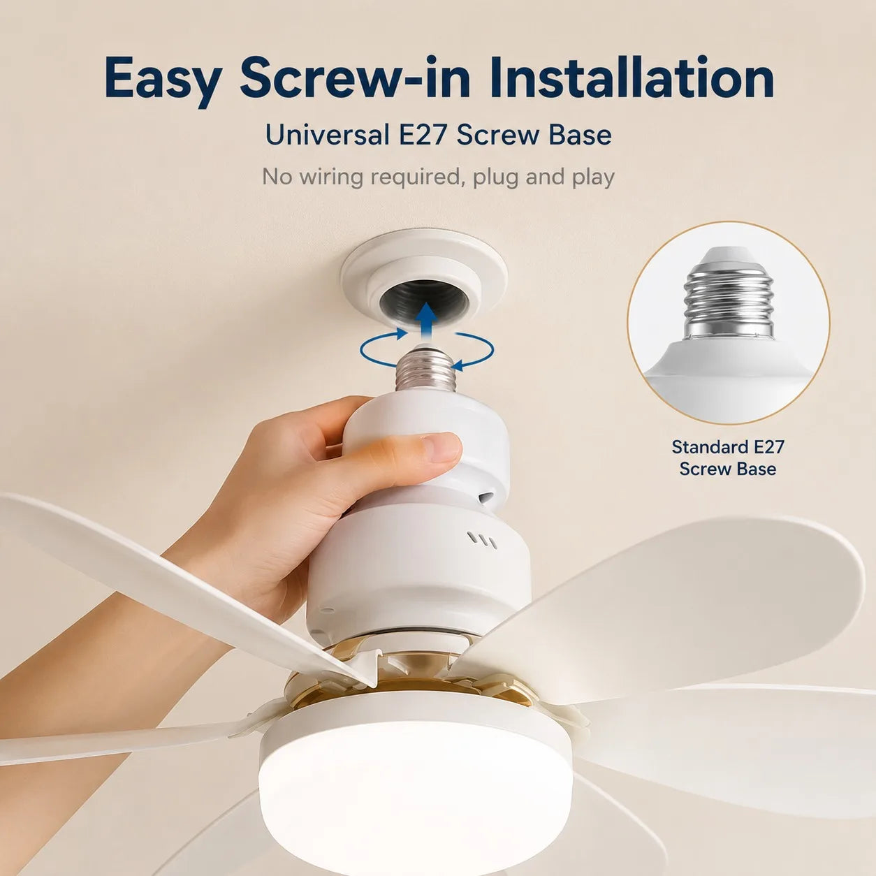 2026 New E27 Ceiling Fan Light, 30W/40W Dimmable LED Fan Lamp with Remote Timer for Bedroom Kitchen Balcony